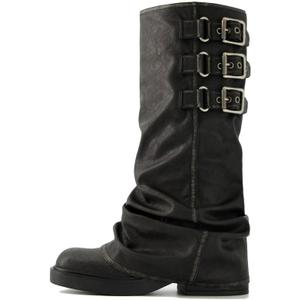 ClassicSter Fold Over Knee High Boots Slouch Boots for Women Chunky Goth Platform Boots,2 inch Heel Wide Calf Long Boots Square Toe Riding Boots (9, 101-black)