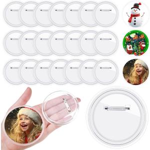 Daifunli 24 Pcs Sublimation Buttons Blanks with Pins 3 Inch Sublimation Buttons Pins, Clear Acrylic Heat Transfer Style, Make Your Own Pin Badge for Christmas DIY Craft Gifts