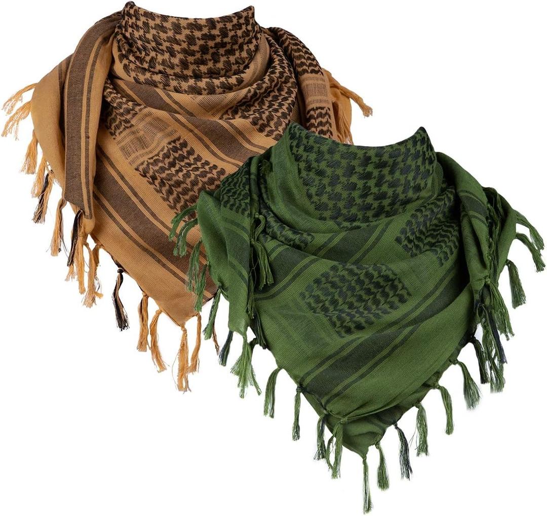 FREE SOLDIER Scarf Military Shemagh Tactical Desert Keffiyeh Head Neck Scarf Arab Wrap with Tassel for Men Women (Coyote Brown and Army Green)