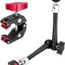 HEMMOTOP 11in Magic Arm Camera Mount Clamp, Max. Payload 5.5 LBS Articulating Arm with Anti-Twist Pins, Rotatable Pads, Adjustable Friction Arm for Monitor, LED Light, Camera Video Rig MS02
