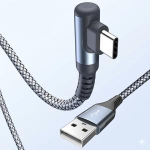 sweguard USB C Cable Right Angle 6.6FT+ 3.1A Fast Charger Cable Nylon Braided Cord for iPhone 17 16 15 Pro Max Plus iPhone Air, Samsung Galaxy S26 S25 S24 S23 S22 Note 20 10,Moto (grey)