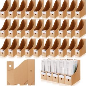 Geyee 50 Pcs Cardboard Magazine Holder Magazine File Holder Magazine Storage Box Document Magazine File Organizer with 50 Pcs Labels for School Office Home Supplies, Brown
