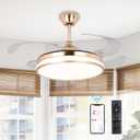 STERREN Retractable Gold Ceiling Fan with Lights, 42 inch Modern Low Profile Bladeless LED Ceiling Fan for Bedroom Living Room