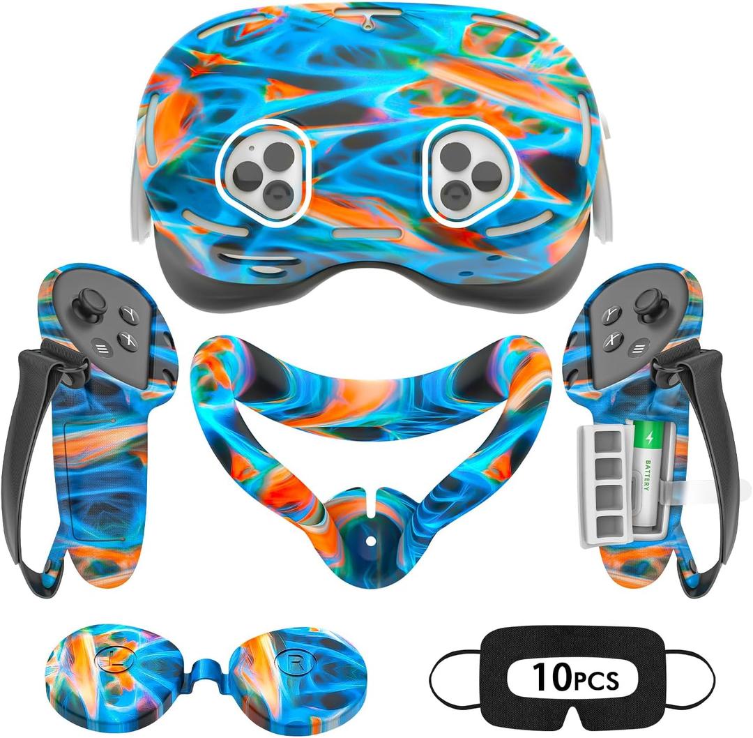 Silicone Cover Set Compatible with Oculus/Meta Quest 3S, VR Accessories for Meta Quest 3S, Protective Cover Set Includes Controller Grip Cover, Face Cover, VR Shell Cover (Aurora)