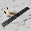 Shower Drain Stainless Steel for Bathroom: 24 Inch Black Linear Shower Drain with Removable Capsule Pattern Grate - Adjustable Rectangular Shower Floor Drain with Hair Strainer (Matte Black)
