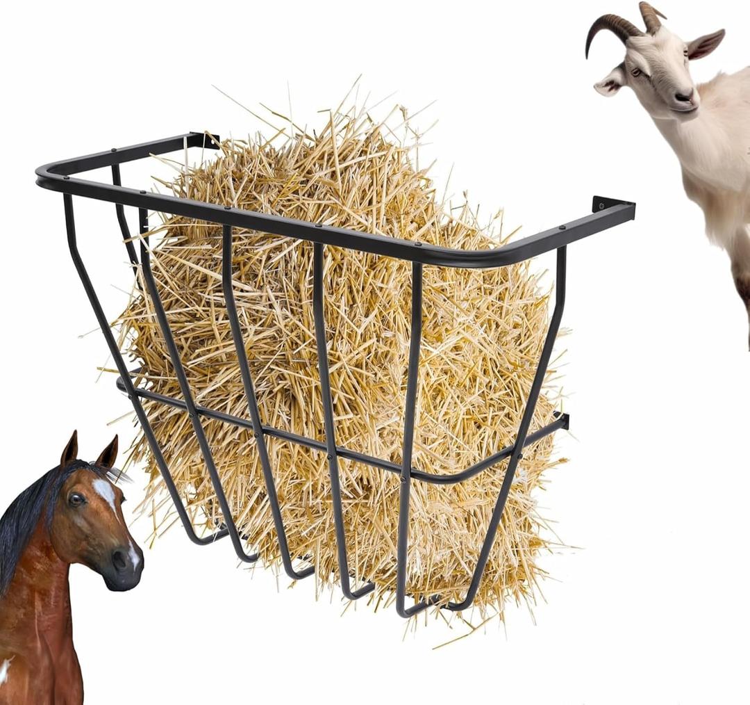 Nisorpa Wall Mount Hay Rack, Livestock Hay Feeder with 27 Gallon Capacity Hay Feeder for Sheep Horses & Goats, Indoor Outdoor Uses, Carbon Steel
