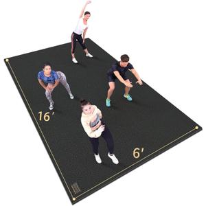 GXMMAT Extra Large Exercise Mat 16'x6'(7mm), Extra Wide Workout Mats for Home Gym Flooring, Non-Slip Thick Durable Cardio Mat for MMA,Plyo,Jump Rope,Weights,Fitness,Shoe-Friendly (Black Real)