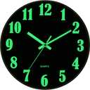 JoFomp Glow in The Dark Clock, 12 Inch Modern Silent Non Ticking Wall Clocks Battery Operated, Night Light Wall Clock for Living Room Decor, Wall Clock Decorative for Kitchen Bedroom (Black)