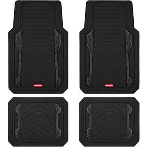 Rubbermaid Car Floor Mat, Heavy Duty All-Weather Car Mats Full Set with Dual-Tone Black Aluminum Inserts Universal Fit, Anti-Slip Backing, Trim-to-Fit for Most SUV, Sedan, Van