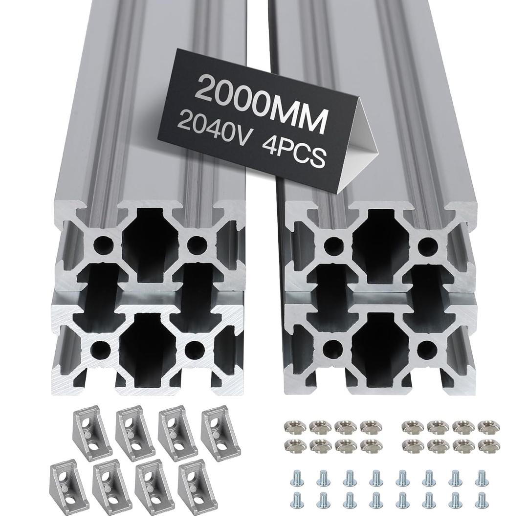 4 Pcs 2000 Mm 2040 V-Slot Extrusion Aluminum Profile, Anodized Linear Rail for 3D Printer Frame, CNC Machine, DIY Robotics & Structural Projects Silver