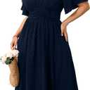 RWJ Women's Plus Size Maxi Dress V Neck Short Sleeve Swiss Dot A Line High Waist Flowy Casual Summer Dresses 2025 XL