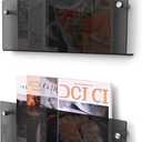 2 Pcs Acrylic Magazine Rack, 17" Black Record Holder, Hanging Bookshelf Literature Storage Rack for Waiting Room, Office, Home Display