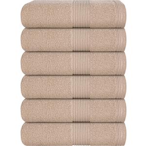 Belizzi Home Ultra Soft 6-Piece Hand Towel Set 16x28-100% Ringspun Cotton - Durable & Highly Absorbent Hand Towels - Ideal for use in Bathroom, Kitchen, Gym, Spa & General Cleaning - Tan