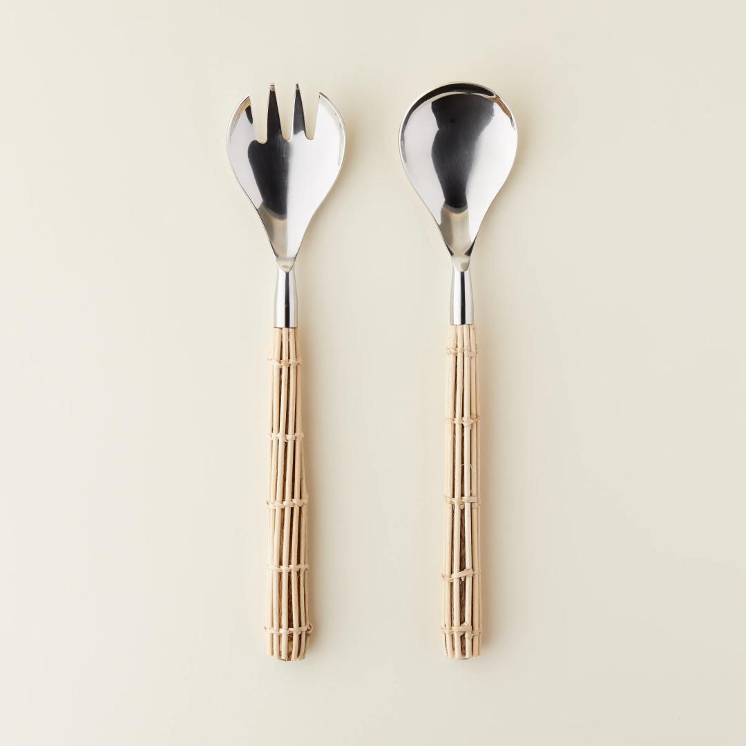 Gallery Rattan And Metal Salad Servers 11Inch