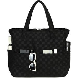 LEDAOU Large Beach Bag Women Waterproof Sandproof Zipper Beach Tote Pool Bag for Swim Gym Grocery Travel with Wet Pocket | Waterproof, Sandproof, Zipper, Pool, Gym, Grocery (1 Piece - Black Checkered)