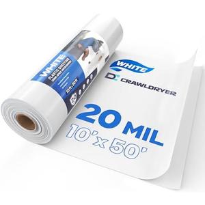 Crawldryer White Plastic Sheeting, 20 Mil 10' x 50', Crawl Space Vapor Barrier, White Vapor Barrier, Plastic Sheeting Heavy Duty, Polyethylene Plastic Rolls for Garden, Crawlspace, Basement, White