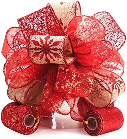 CT CRAFT LLC Red Snowflake Christmas Tree Topper Bow 11" with 4 Ribbon Streamers x 3 Yards Long Each for Holidy Elegant Fancy Home Décor Indoor