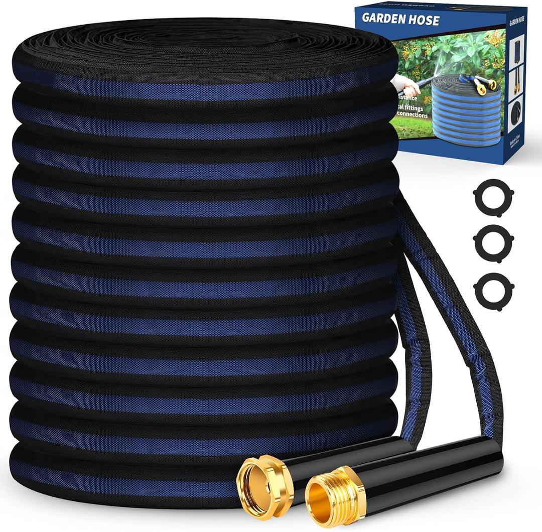 Garden Hose 100ft, Non-Expanding, Lightweight, Leak-Proof Metal interface, No-Knots, Portable, Wear-Resistant, Sturdy, Flexible, Water Hose for Yard, Garden, Black Dark Blue