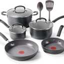 T-Fal Ultimate Hard Anodized Nonstick 10 Piece Cookware Set, Oven Safe Up to 400°F, Dishwasher Safe, Pots and Pans Set, Includes Frying Pans, Saucepan, Stockpot, Cooking Utensils, Stone