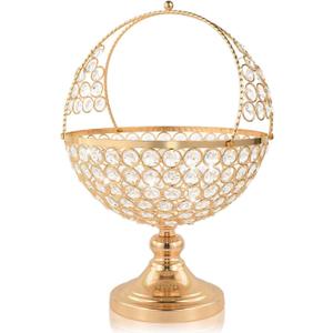 Crystal Candy Bowl Holder, Decorative Fruit Bowl Stand, Flower Basket Ornament, Home Decor, for Displaying Fruits or Artificial Flowers, Table Centerpiece (Gold, L) (1 Pcs L)