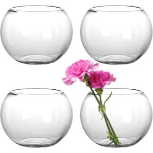 YOUEON 4 Pack Small Glass Bubble Bowl Vases, 6" W x 4.5" H Glass Terrarium Bowls Fish Bowls, Round Candle Holders, Globe Flower Vase Centerpiece for Wedding Event Home Decor