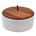 Everbrook Authentic Wood and Ceramic Tortilla Warmer - Tortilla Holder with Lid - Bread Warmer - Pancake Holder- Roti Box - 8.5 Inches