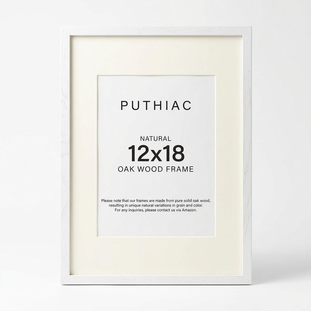 puthiac 12x18 Solid Oak Wood Picture Frame, White, 1 Pack