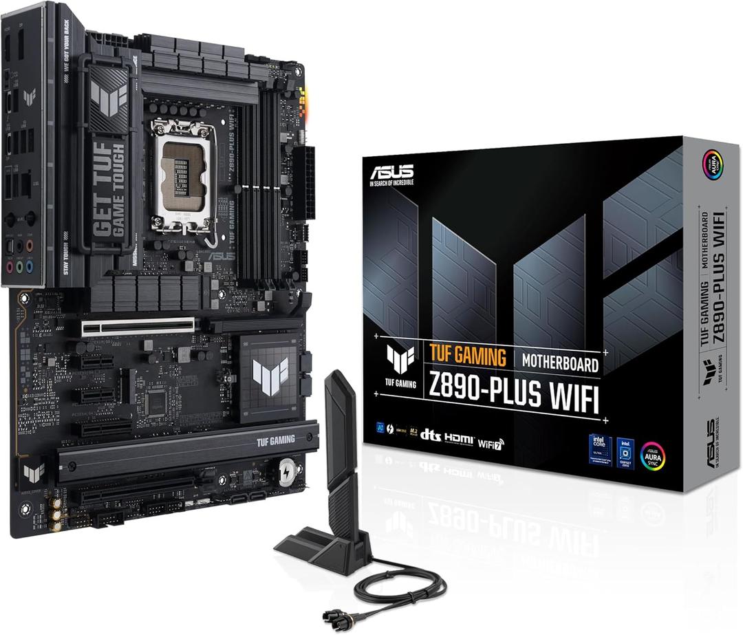 ASUS TUF Gaming Z890-PLUS WiFi Z890 LGA 1851 ATX Motherboard, Intel Core Ultra Series 2 Ready, Advanced AI PC-Ready, 16+1+2+1 Stages, DDR5, PCIe 5.0, Thunderbolt 4 Type-C, 4X M.2, Wi-Fi 7, 2.5Gb