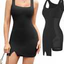 Popilush Cocktail Dresses for Women Built in Shapewear Bra 8 in 1 Square Neck Mini Slit Party Summer Dress (Medium, Black)