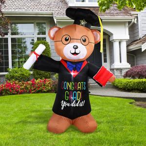 Junkin 6 ft Graduation Inflatable Bear Decoration with Cap and Gown Diploma Graduation Outdoor Holiday Yard Decorations Pre Lit LED Lights Blow up Outdoor Indoor Garden Lawn Party Photo Booth Prop
