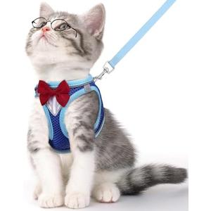 NCMAMA Cat Vest Harness and Leash Set for Walking Escape Proof, Adjustable Kitten Harness Breathable Mesh with Reflective Strips Harness for Kitty Puppy Bunny (Blue, XS)