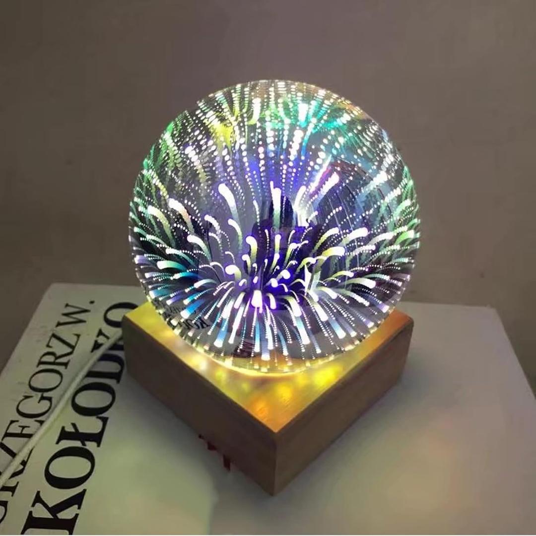 Romantic Firework 3D Glass USB Night Light, LED Colorful Table Lamp USB Powered Glass Balls Night Light for Bedroom Office
