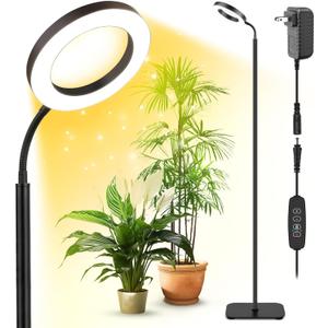 Plant Grow Light, 20W Growing Lights for Indoor Plants Full Spectrum, LED Floor Lamp with Height Adjustable Stand, Auto Timer 3/9/12H,10 Dimmable Brightness for Small Large Tall Plants Growth