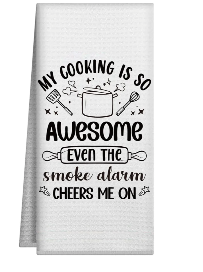 Funny Kitchen Dish Towels - My Cooking is So Awesome, Farmhouse Decorative Tea Towel with Saying, Sarcastic Humor Hand Towels Gifts for Hostess Women, 16x24 Inch