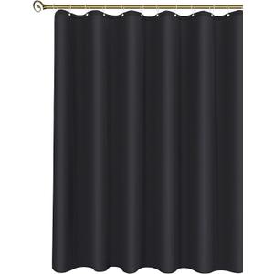 Biscaynebay Fabric Shower Narrow Stall Liners 48" Width by 72" Length, Black Water Resistant Bathroom Curtains, Rust Resistant Grommets (8 Holes) Weighted Bottom Machine Washable
