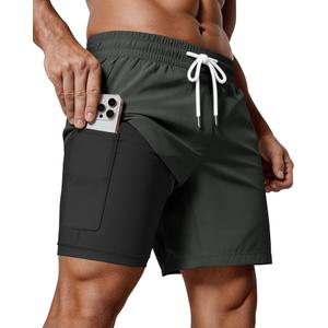 Ntrlv Men's 2 in 1 Running Shorts 5" Lightweight Quick Dry Athletic Workout Shorts with Liner and Pockets, Darkgray-XXL