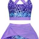 Cutemile Girls 2 Piece Tankini Swimsuit Summer Boyshort Bathing Suit with Beach Skirt Swimwear (16T, Purple)