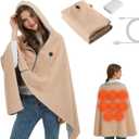 Heated Shawl Wraps for Women Portable USB Heated Blanket Shawl with Hoodie Wearable Electric Blanket Fast Heating in 15 Seconds 8 Heating Zones 3 Heating Levels Rechargeable for Outdoor C(1PCS)