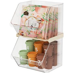 2-Tier Transparent Acrylic Small Items Storage Organizer Counter Stackable Wall Mounted Hanging Bins for Kitchen,Bathroom,Office Caddy (Transparent, 2-Tier)