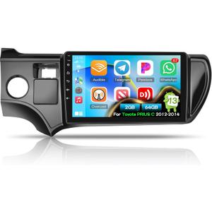 [2+64G] NHOPEEW Car Stereo for Toyota Prius C 2012 2013 2014 with Wireless Carplay and Android Auto - 9 Inch Touchscreen Android Car Radio - DSP/WiFi/GPS/SWC/Bluetooth + AHD Backup Camera