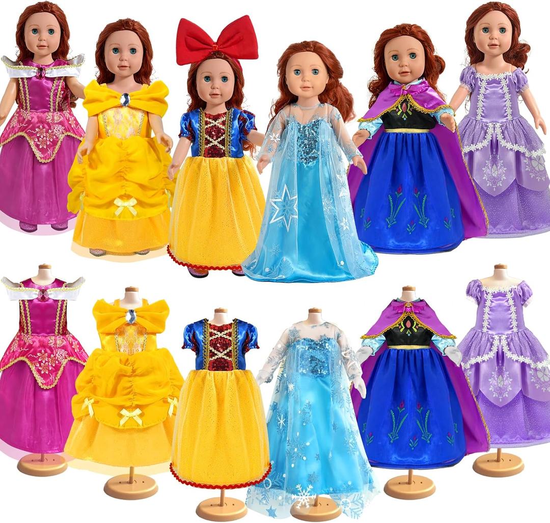 WONDOLL 18 inch Doll Clothes and Accessories, Pricess Costumes Dress, 6 Pieces, 18 inch