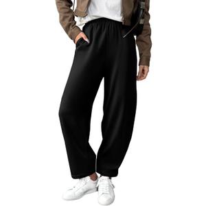EVALESS Wide Leg Sweatpants Women Fall Clothes Casual Elastic High Waisted Baggy Pants Cropped Length Ballon Joggers (X-Large, Black)