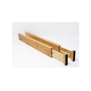 Bamboo Adjustable Drawer Divider Organizers - Spring Loaded, Stackable | Perfect for Kitchen Utensils, Silverware & Knife Drawer Dividers, Desk, Bathroom, and Dresser Drawer Organization (2-Pack)