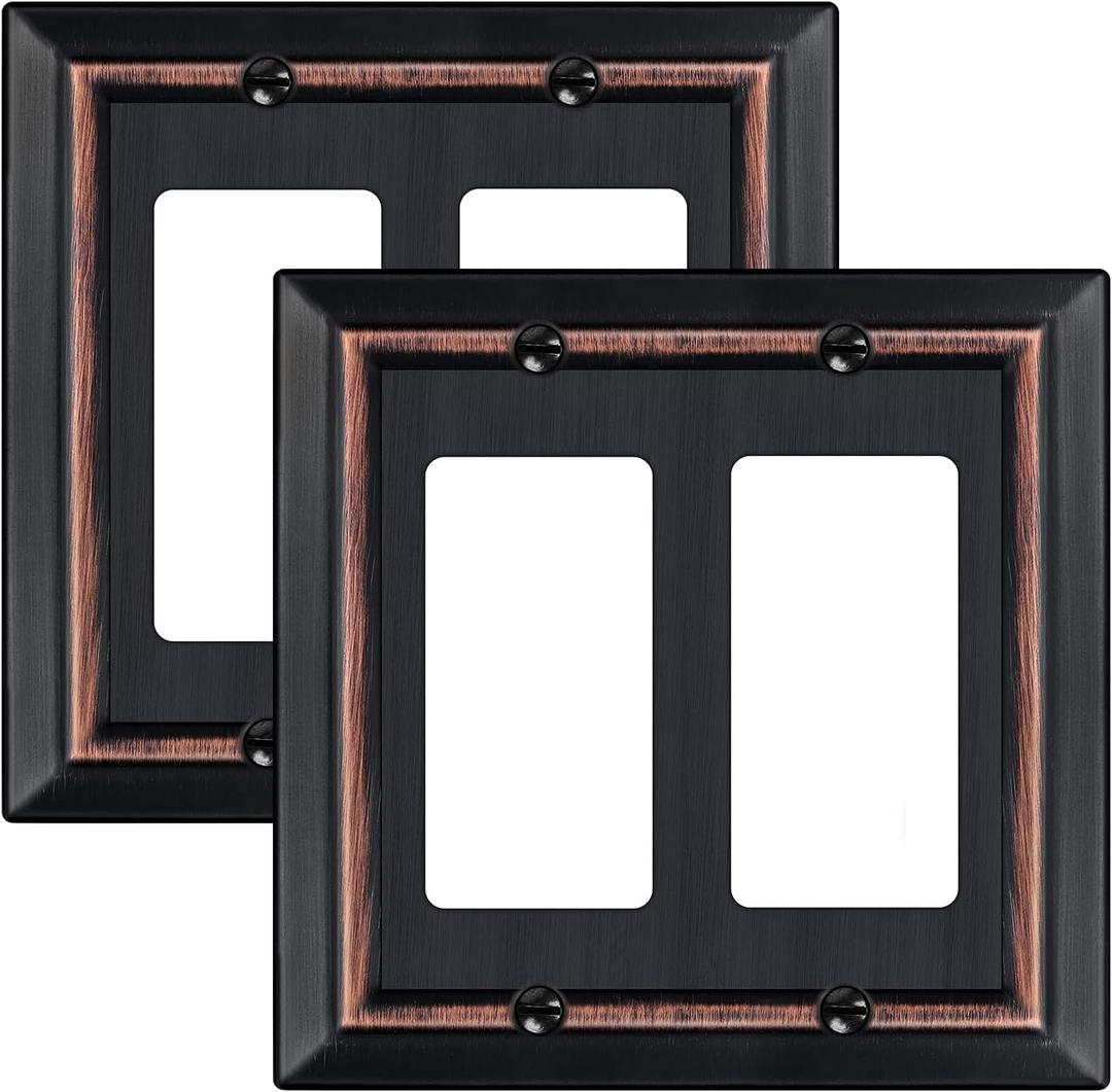 Metal Wall Plate for Electrical Outlets, Decorative Aged Bronze Switch Plates Outlet Cover, Light Switch Cover Plate, 2-Gang Wall Plates (Double Decorator, 2 Pack)