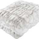 Oversized Ruched Faux Fur Blanket - 60x80-Inch Jacquard Faux Fur Queen-Size Throw for Sofas and Beds - Luxurious Bedding by Lavish Home (Gray)