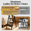 HBTower 3 Step Ladder, Lightweight Aluminum Folding Step Stool, Step Stool Foldable with Wide Anti-Slip Pedal, 330lbs Capacity for Home and Kitchen, Black
