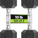 Hex Dumbbell Set, 2.5-65 lb Rubber Encased Exercise & Fitness Dumbbells, Weights Dumbbells Set of 2, Hand Weight for Strength Training (10 lb, Pair)