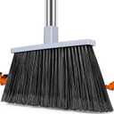 Heavy Duty Broom Outdoor, 58" Long Stainless Steel Handle, Hard Bristle Angle Broom for FloorsCommercial & Industrial Broom for Sweeping Indoor, Garage, Kitchen (Gray)