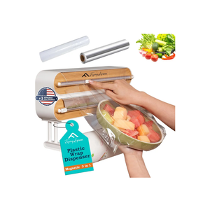APSARAS USA Magnetic Plastic Wrap Dispenser with Cutter, 3 in 1 Aluminum Foil wrap Organizer, Practical Refillable Cling Wrap Film Cutter, Wall Mount Kitchen Wrap Dispenser, Include 2 * 12" Rolls