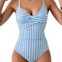 B2prity Women's One Piece Swimsuits Tummy Control Front Cross Bathing Suits Tie Back Slimming V Neck Swimwear
 (XL)